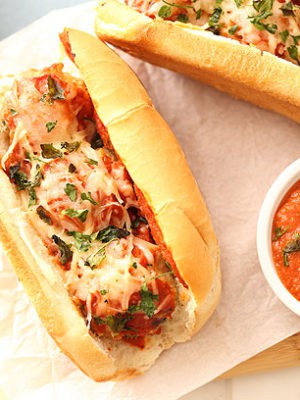 Chicken Parmesan Meatball Subs with a quick homemade tomato sauce
