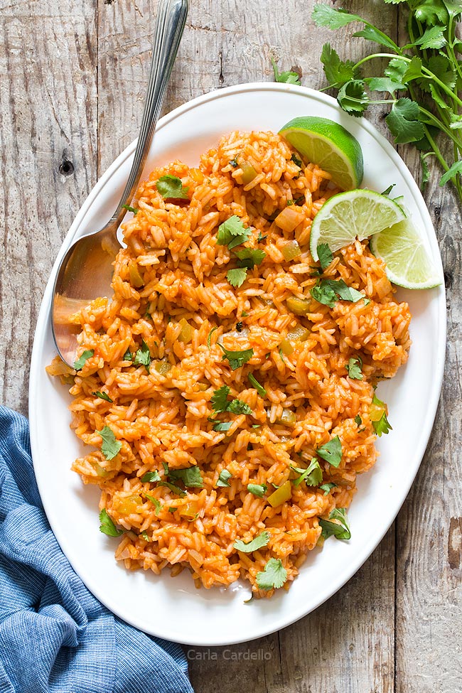 White Platter with Spanish Rice and spoon