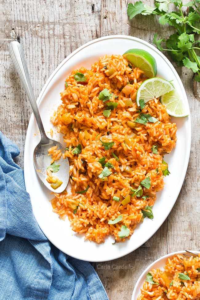 White platter with Spanish rice