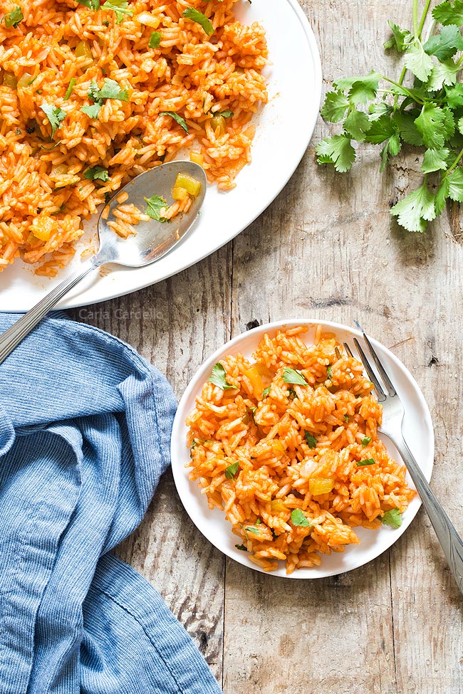 White plate of Spanish rice