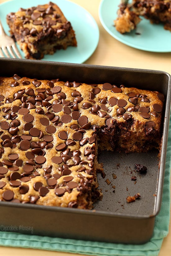 Banana Chocolate Chip Snack Cake that is vegan, dairy free, and egg free