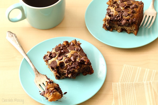 Banana Chocolate Chip Snack Cake that is vegan, dairy free, and egg free