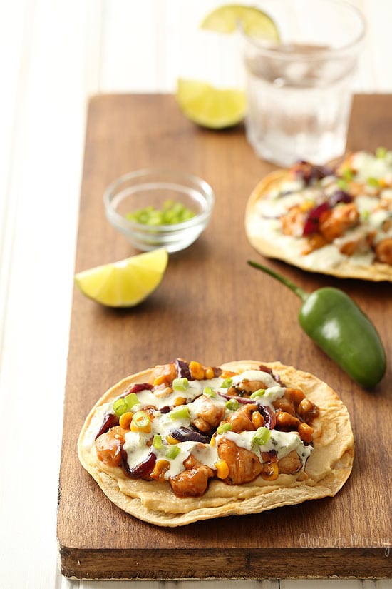 Barbecue Chicken and Corn Tostadas with hummus