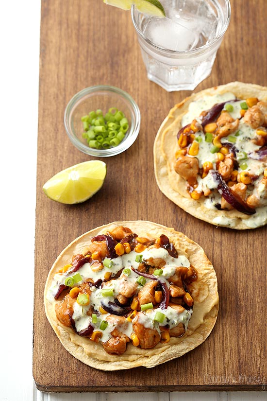 Barbecue Chicken and Corn Tostadas with hummus