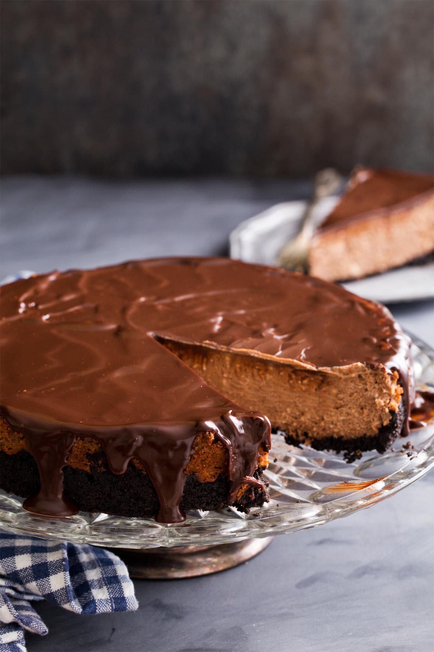 Chocolate Cheesecake recipe with slice served