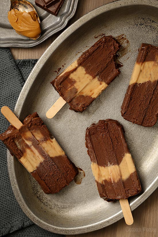 Chocolate Peanut Butter Fudgesicles that taste like eating a peanut butter cup on a stick