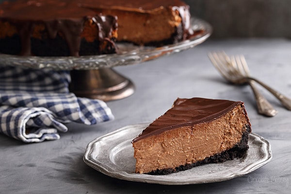 Triple Chocolate Cheesecake with an Oreo cookie crust