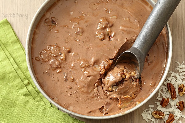 German Chocolate Cake Ice Cream with ice cream scoop