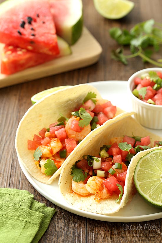 Spicy Shrimp Tacos with Watermelon Salsa