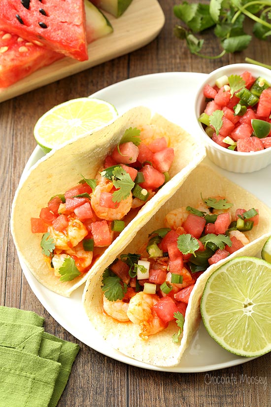 Spicy Shrimp Tacos with Watermelon Salsa