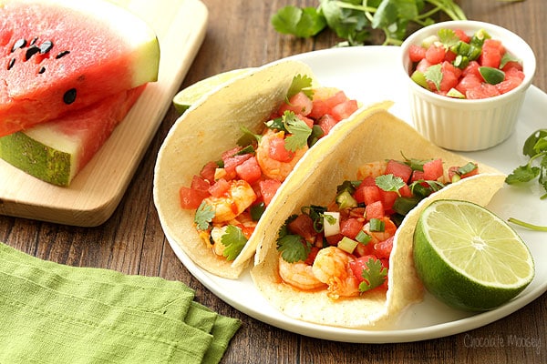 Spicy Shrimp Tacos with Watermelon Salsa