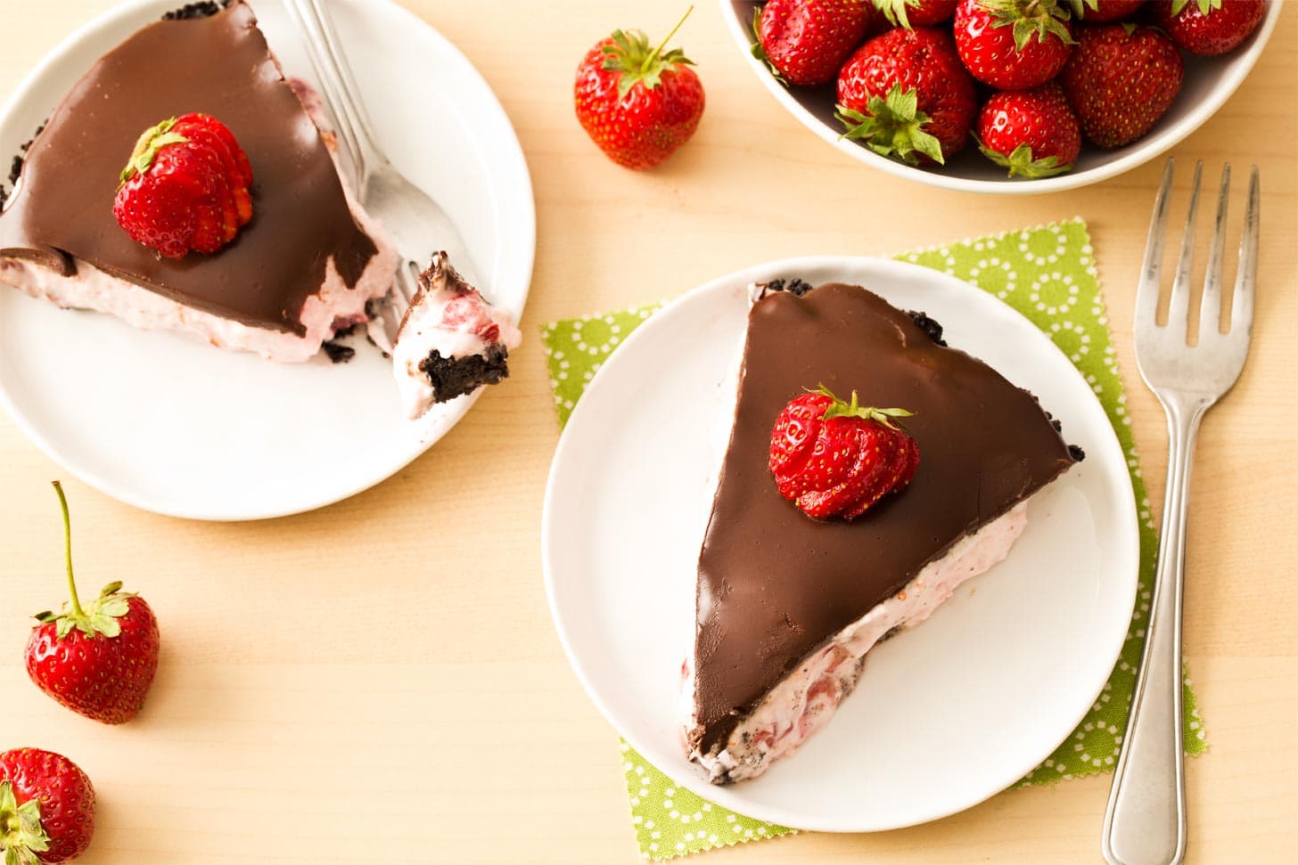 Slices of no bake strawberry pie