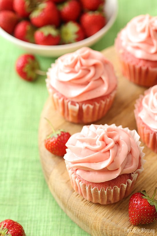 Strawberry cupcakes with pink strawberry cream cheese frosting