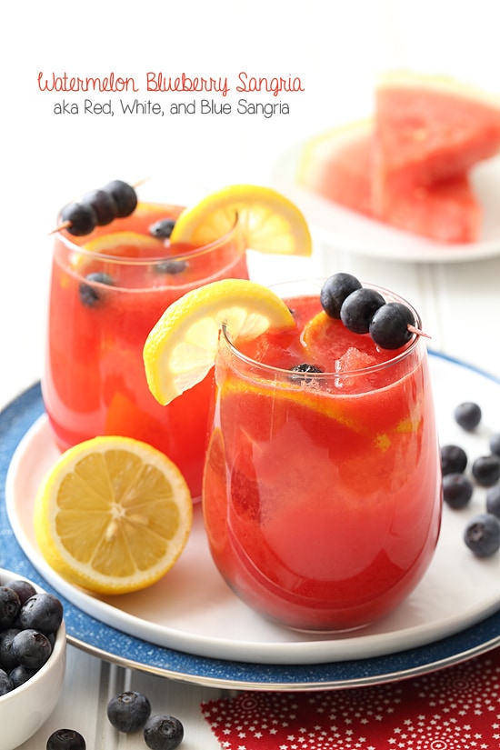 Watermelon Blueberry Sangria made with white wine