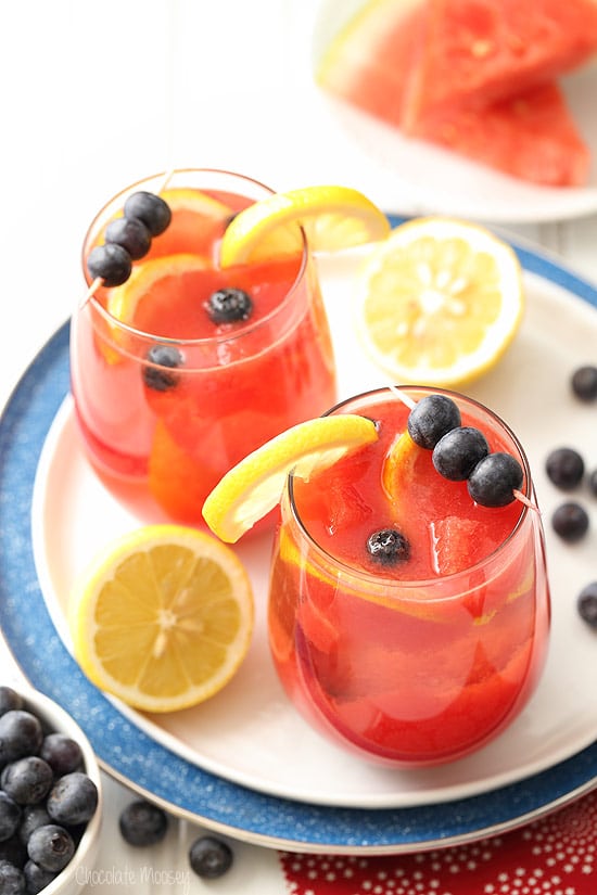Watermelon Blueberry Sangria made with white wine