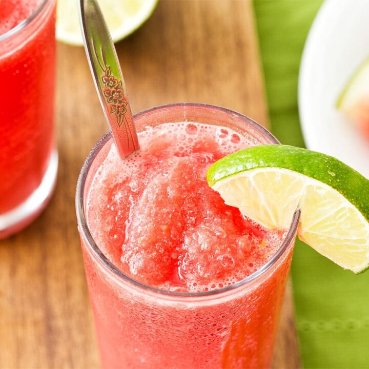 Close up of watermelon slushie in glass