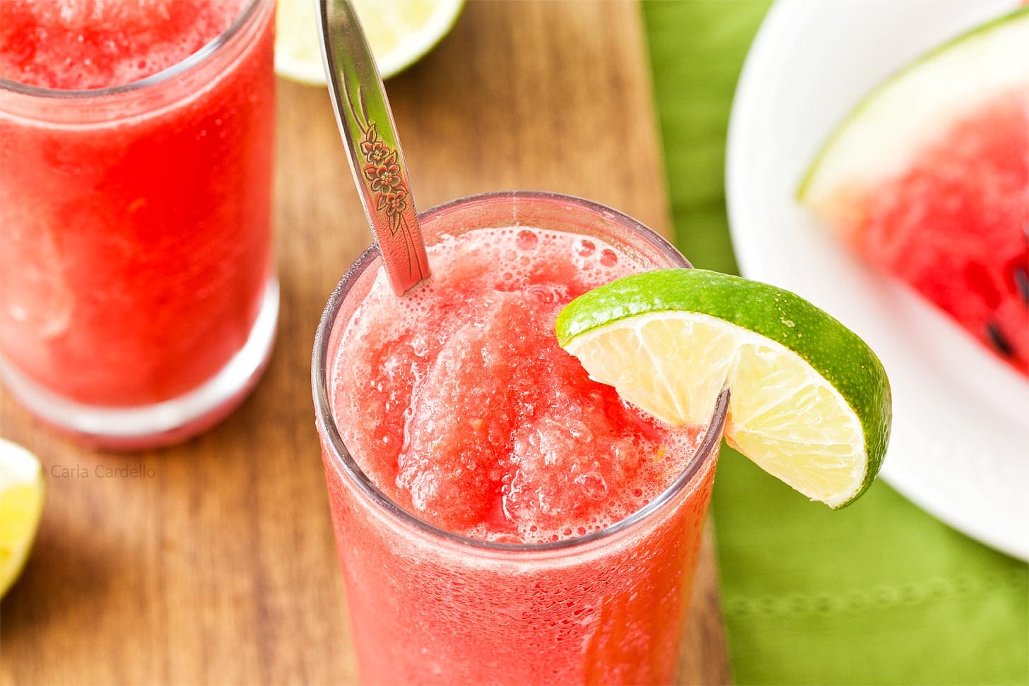 Close up of watermelon slushie in glass