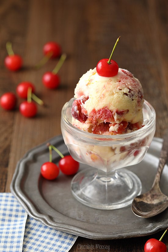 Cherry Pie Ice Cream made with homemade cherry pie filling