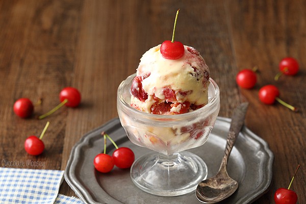 Cherry Pie Ice Cream made with homemade cherry pie filling