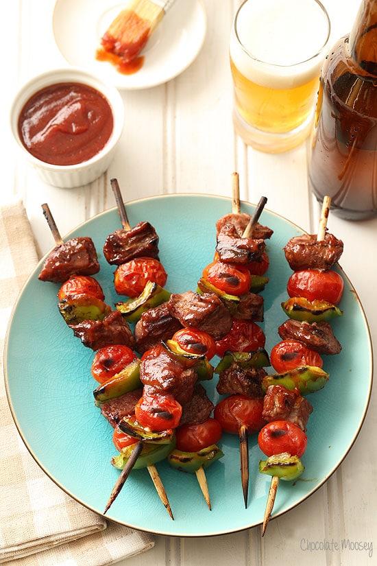 Chipotle Barbecue Lamb Kabobs grilled with a sweet and smoky sauce