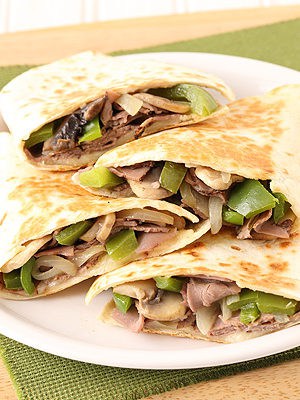 Philly Cheesesteak Quesadillas made with deli roast beef