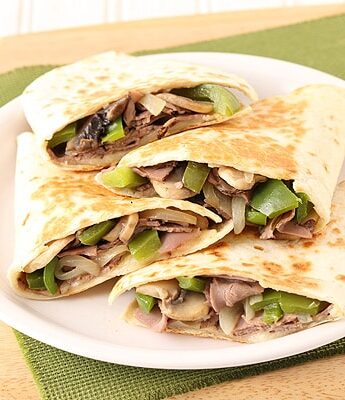 Philly Cheesesteak Quesadillas made with deli roast beef