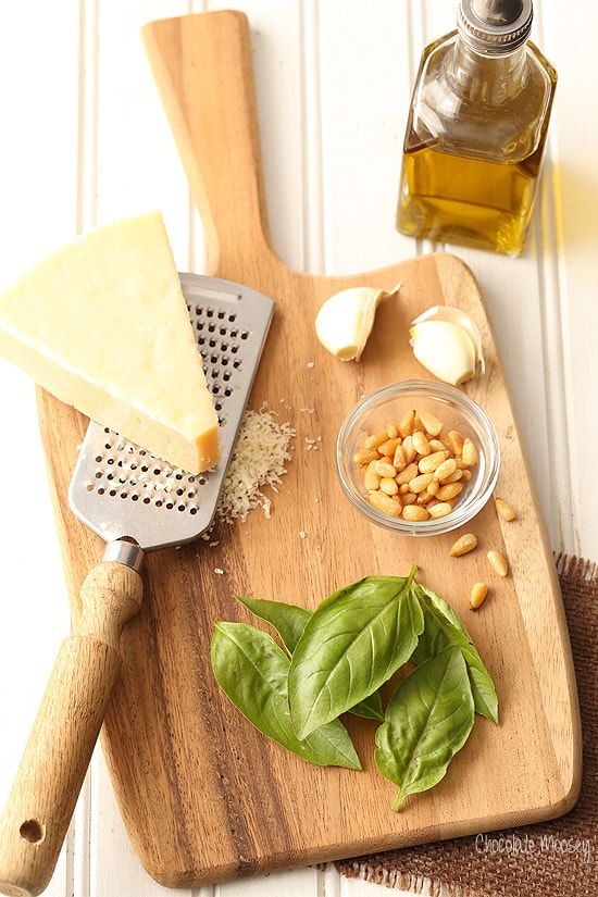 Homemade Basil Pesto with parmesan cheese, pine nuts, garlic, and olive oil