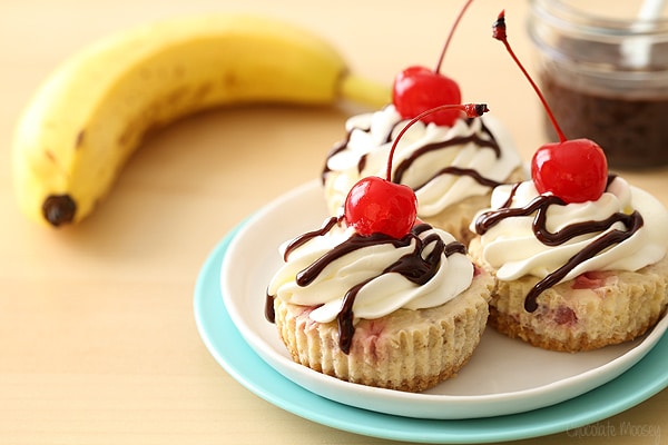 Mini Banana Split Cheesecakes