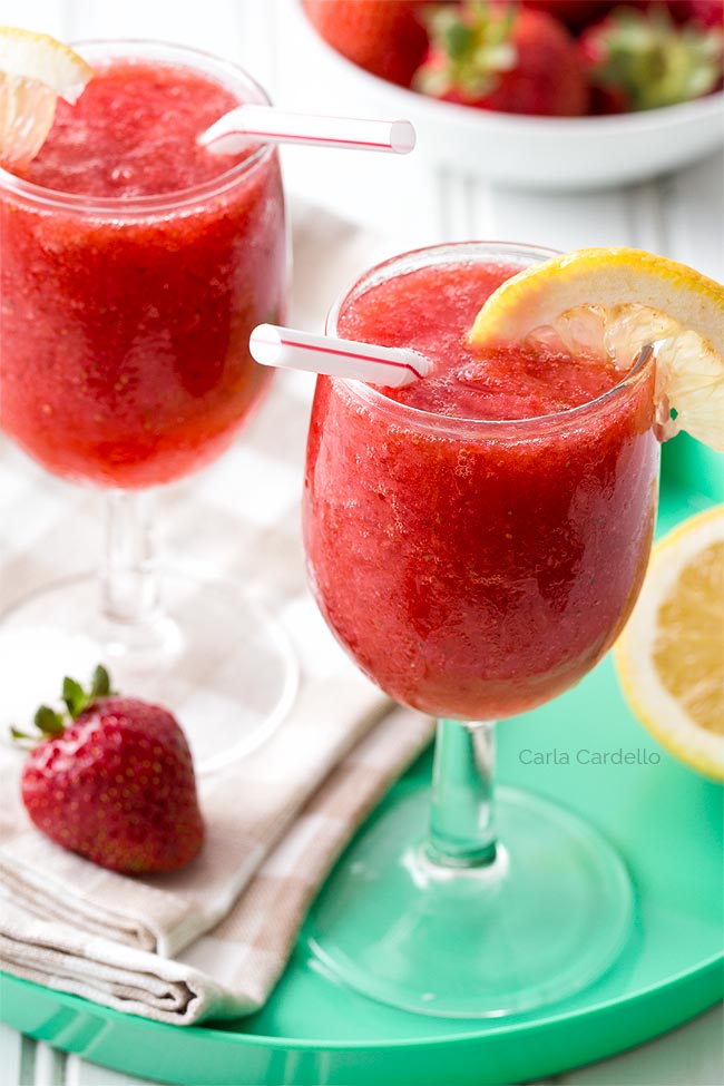 Close up of strawberry slushie in wine glass