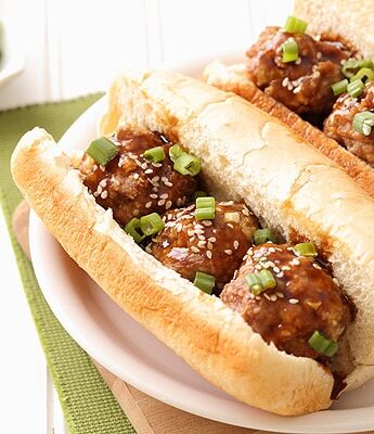 Pork Teriyaki Meatball Sub with homemade teriyaki sauce