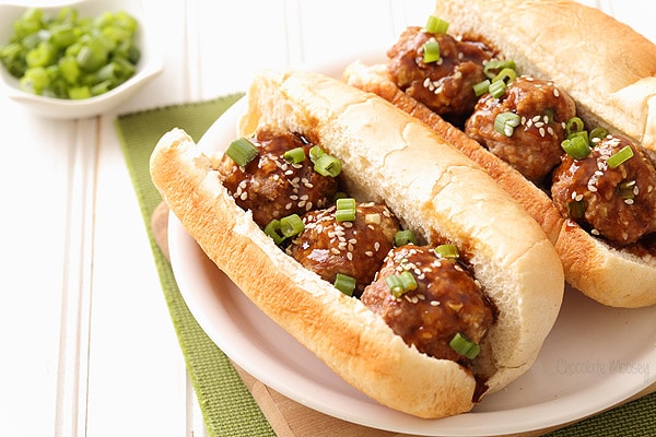 Pork Teriyaki Meatball Sub with homemade teriyaki sauce