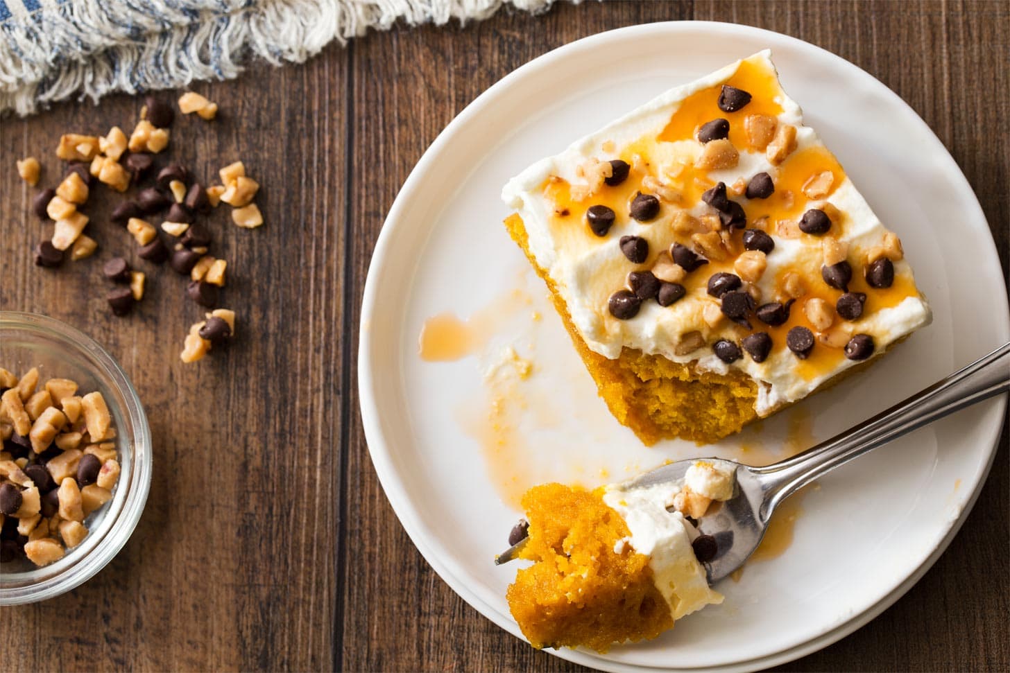 Pumpkin spice poke cake ready to eat