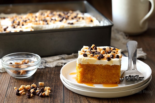 Pumpkin Spice Poke Cake made from scratch without cake mix