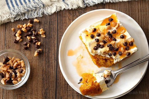 Pumpkin Spice Poke Cake made from scratch without cake mix