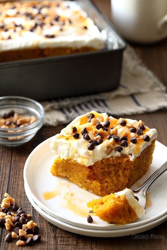 Pumpkin Spice Poke Cake made from scratch without cake mix