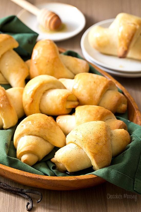 Homemade crescent rolls in a basket