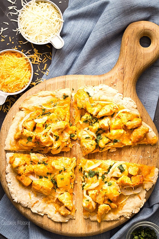 Thin Crust Buffalo Chicken Pizza (No Yeast)