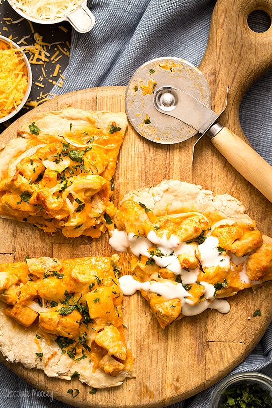 Thin Crust Buffalo Chicken Pizza (No Yeast)