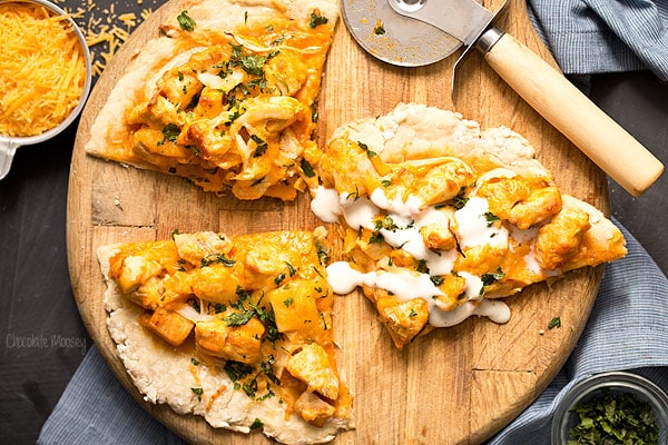 Thin Crust Buffalo Chicken Pizza (No Yeast)