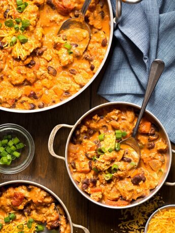 Buffalo Chicken Chili in small bowls with spoon