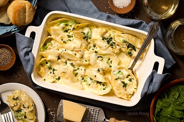 Chicken Broccoli Alfredo Stuffed Shells For Two