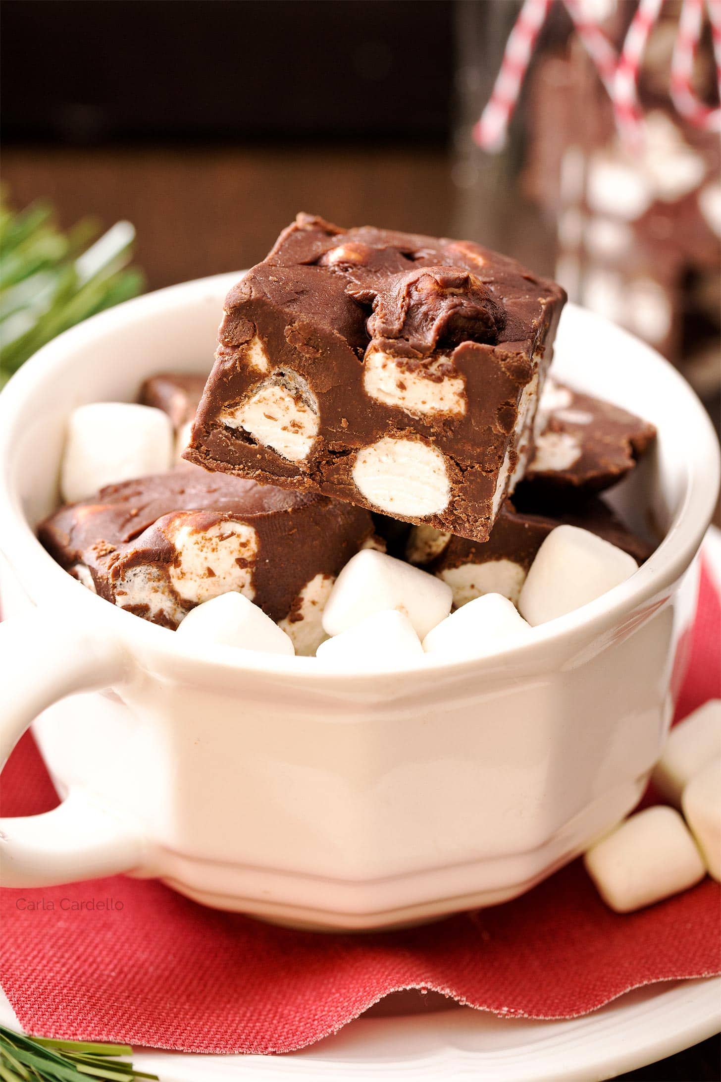 Chocolate Marshmallow Fudge in a white mug