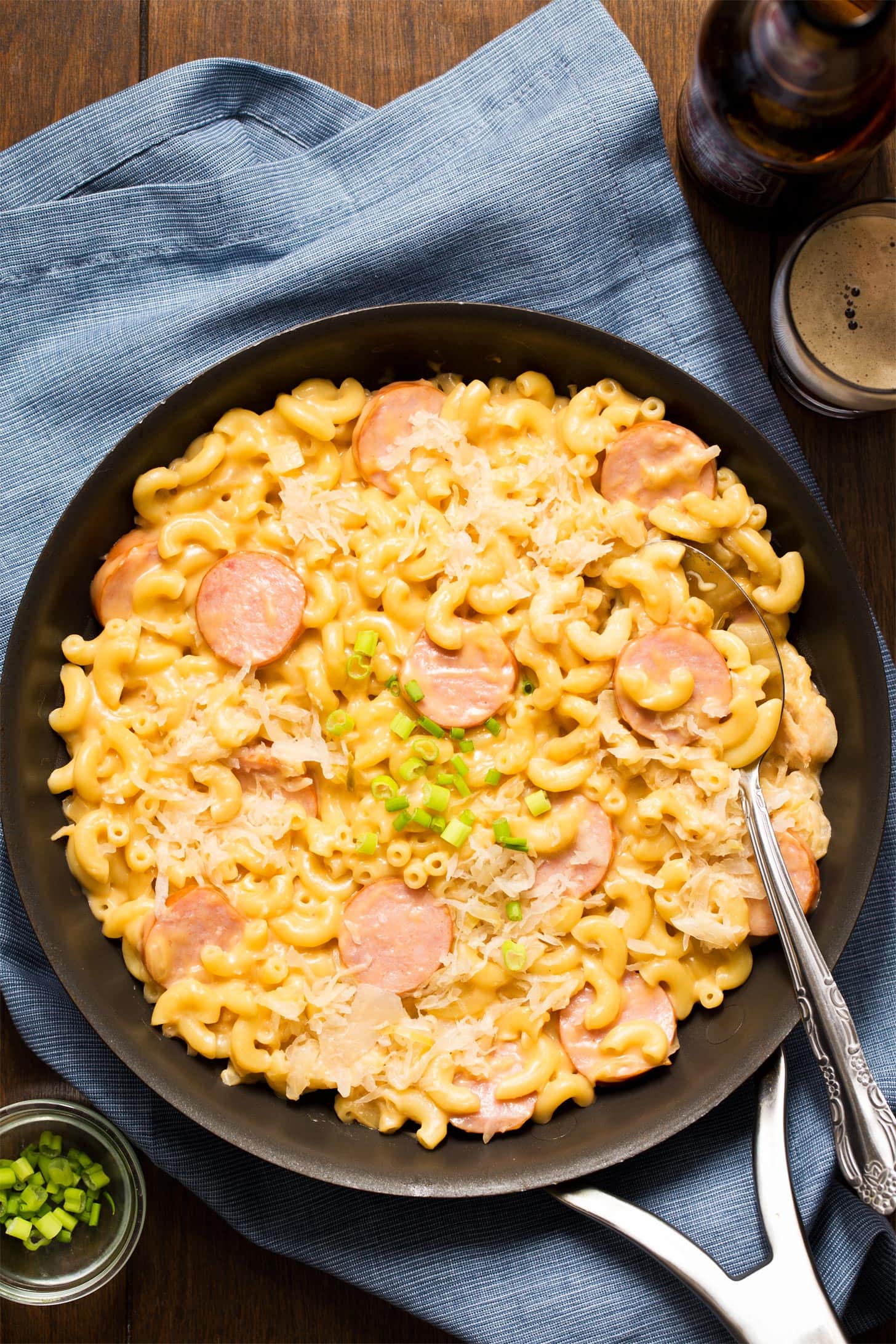 Beer mac and cheese made on stovetop in skillet