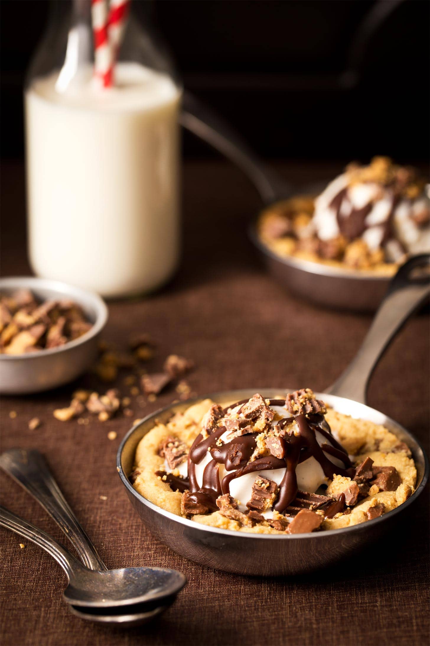 Small skillet cookies with peanut butter and chocolate