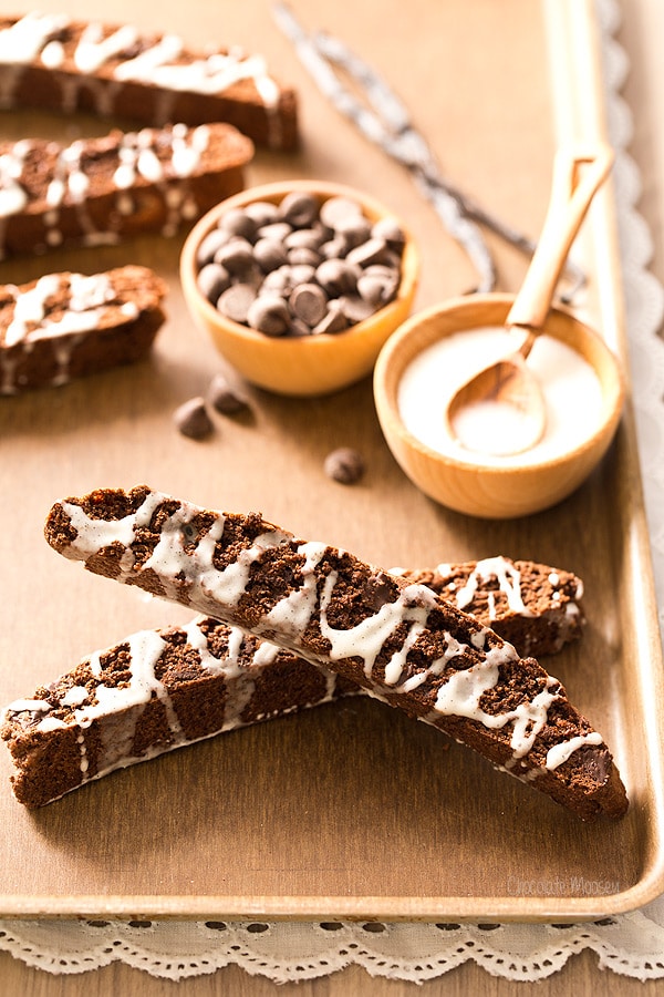 Brownie Biscotti with Vanilla Bean Glaze