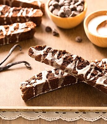 Brownie Biscotti with Vanilla Bean Glaze
