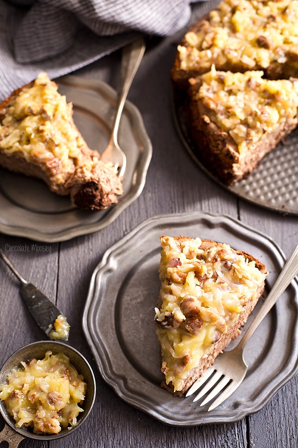 German Chocolate Cheesecake with homemade coconut pecan frosting