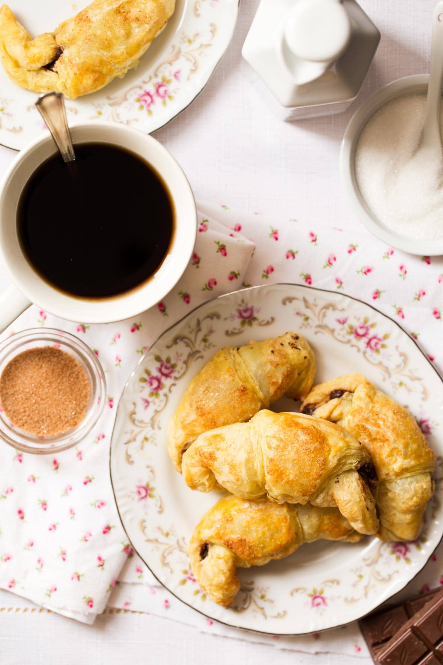 Chocolate Stuffed Croissants piled onto plate