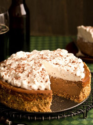 Chocolate Stout Cheesecake with pretzel crust