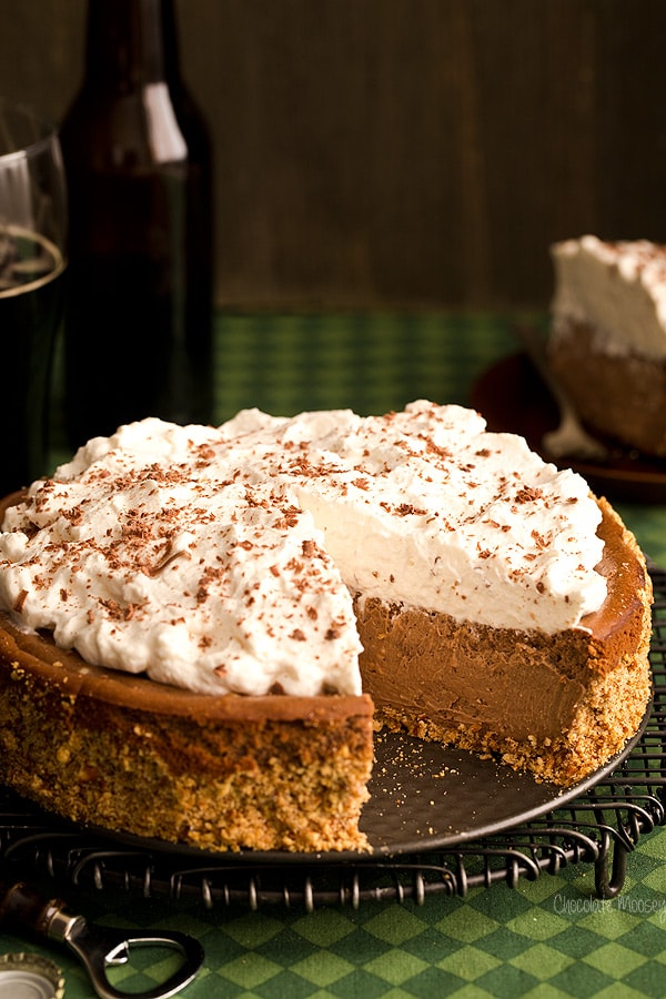 Chocolate Stout Cheesecake with pretzel crust